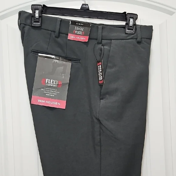 Van Heusen Charcoal Gray Slim Fit Flex 3 Comfort Dress Pants - Picture 2 of 11